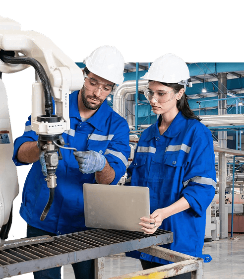 Industrial workers maintaining equipment