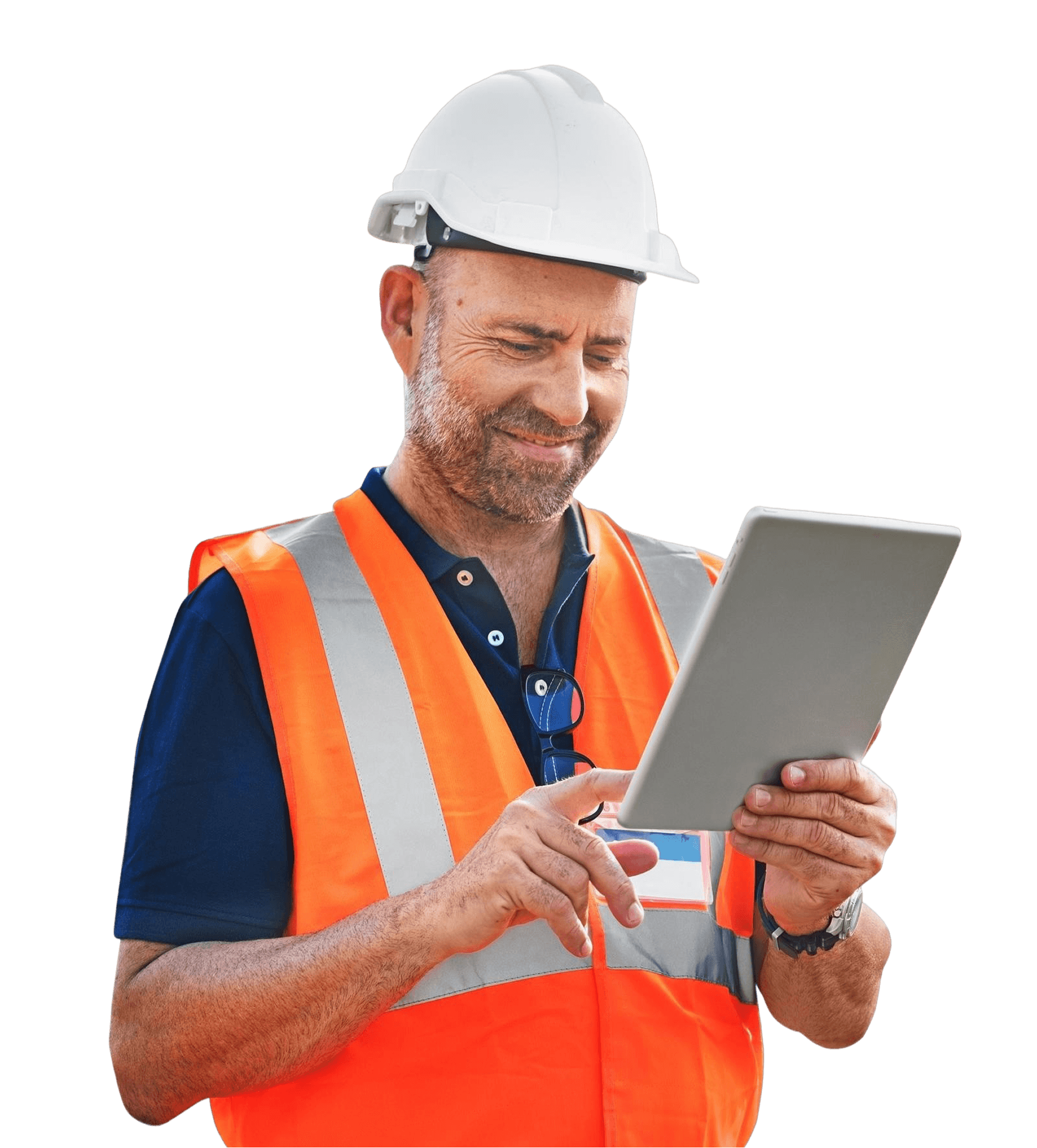 Maintenance worker with tablet