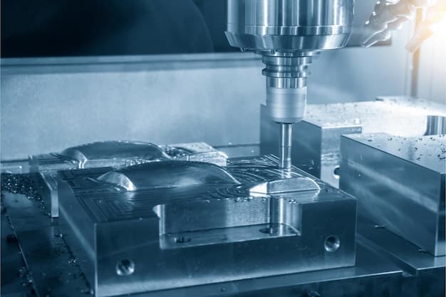 The CNC milling machine cutting the forging mold part by solid radius end mill toolMold manufacturing process