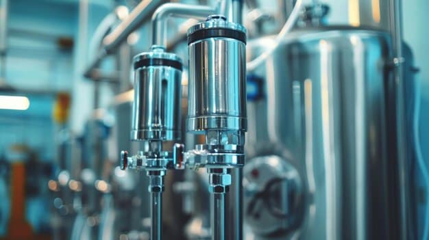 Industrial water filtration system with stainless steel tanks and gauges Concept of water purification filtration technology clean water industrial engineering