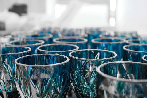 Dark blue cystal pattern glasses on the table prepared for luxury dinner event