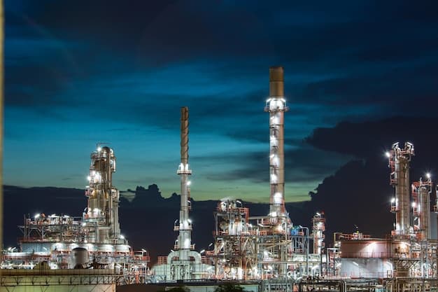 Oil refinery and plant tower column refinery of petrochemistry industry in oil and gas industry with cloud blue sky cloud the twilight background