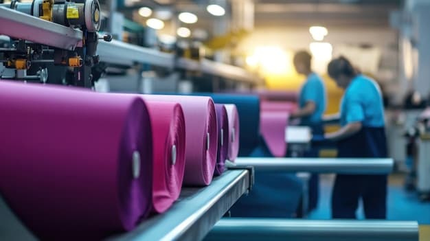 Textile Manufacturing Process Rolls of Fabric in a Factory