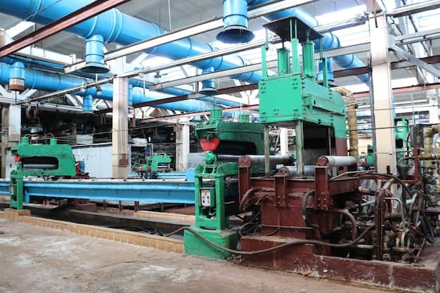 Beautiful metal industrial powerful equipment of the production line on machinebuilding oil refining