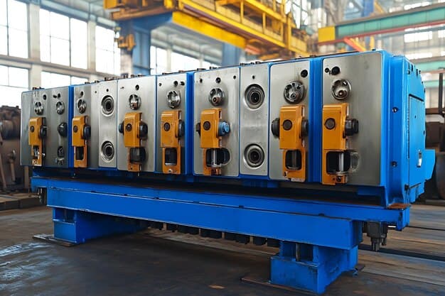 Industrial Machine with Blue and Yellow Details in a Factory Setting