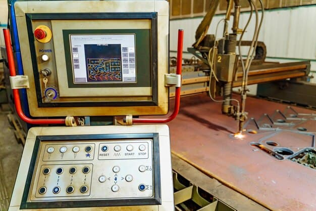Control panel of a CNC cutting machine in a workshop during daytime A CNC cutting machine operates with intricate control settings in a workshop
