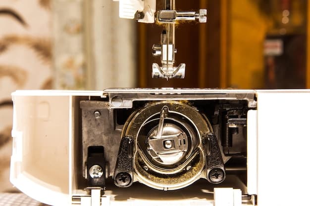 The working area of the sewing machine closeup