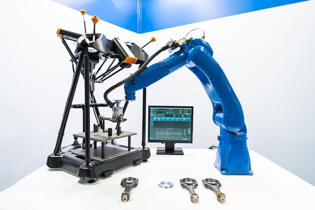 Robotic Arm production lines modern industrial technology. Automated production cell.