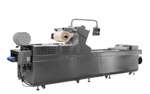 Automatic packing machine Filling equipment Packing in a transparent cellophane film Designing machines for the food industry isolated on white background