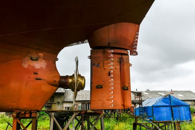 Variable pitch propeller and rudder Cargo vessel ashore on ship repairing yard