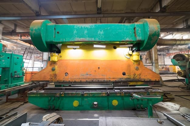 Industrial concept. A green lathe on construction site inside the manufacturing plate. Mid shot