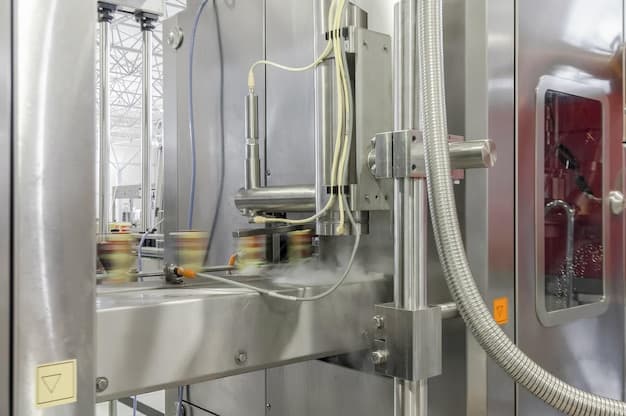 Closeup of conveyor belt in motion at production and bottling of drinks in tin cans