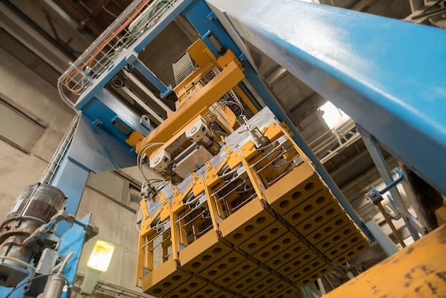 Bottom view of production machine with bricks